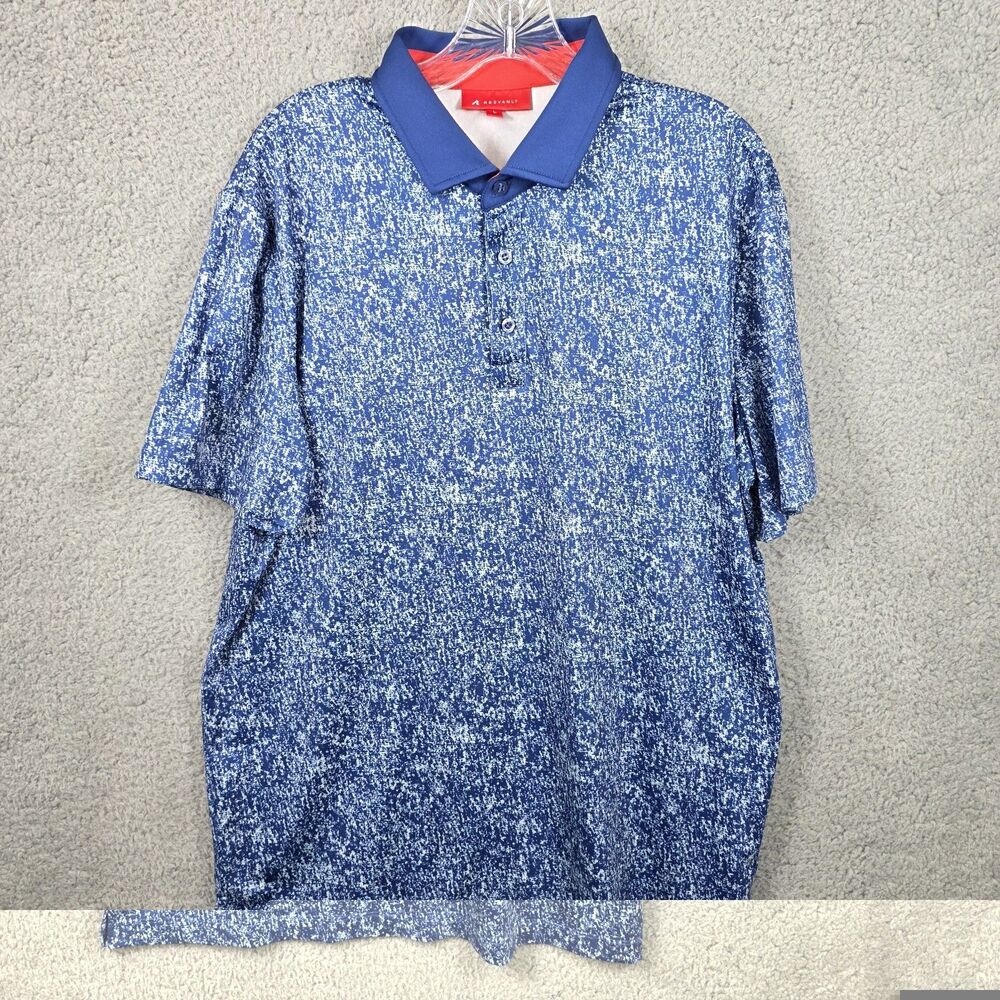Redvanly Men's Eaton Polo Shirt Blue White Geometric Performance Golf Size L